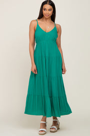 Green Sleeveless Tiered Midi Dress