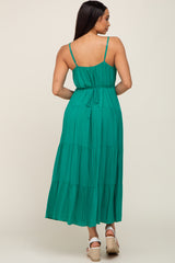 Green Sleeveless Tiered Midi Dress