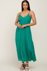 Green Sleeveless Tiered Midi Dress