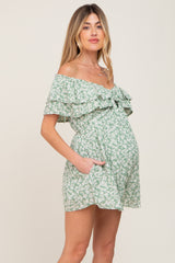 Green Floral Off Shoulder Maternity Romper