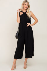 Black Halter Wide Leg Maternity Jumpsuit