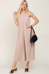 Taupe Halter Wide Leg Jumpsuit