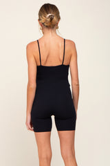 Black Ribbed Biker Short Maternity Romper