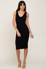 Black Basic V-Neck Sleeveless Dress