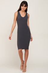 Charcoal Basic V-Neck Sleeveless Maternity Dress