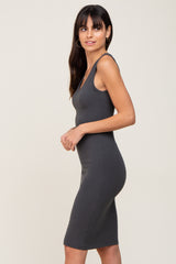 Charcoal Basic V-Neck Sleeveless Dress