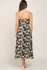 Black Floral Sleeveless Maternity Wrap Maxi Dress