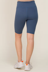 Blue High Waist Maternity Bike Shorts