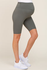 Olive High Waist Maternity Bike Shorts