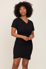 Black Ruched Wrap Tulip Hem Fitted Dress