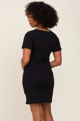 Black Ruched Wrap Tulip Hem Fitted Dress