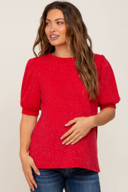 Red Puff Short Sleeve Maternity Top