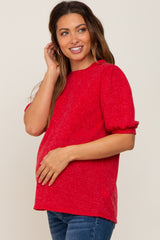 Red Puff Short Sleeve Maternity Top