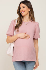 Mauve Puff Short Sleeve Maternity Top