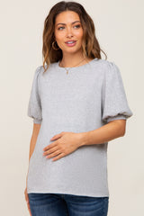 Heather Grey Puff Short Sleeve Maternity Top