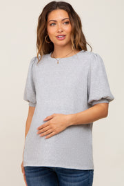 Heather Grey Puff Short Sleeve Maternity Top