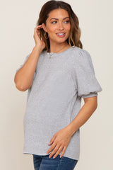 Heather Grey Puff Short Sleeve Maternity Top