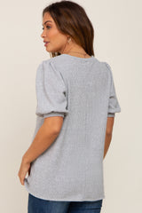 Heather Grey Puff Short Sleeve Maternity Top