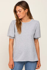 Heather Grey Puff Short Sleeve Top