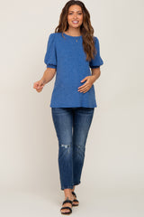 Blue Puff Short Sleeve Maternity Top