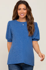 Blue Puff Short Sleeve Maternity Top