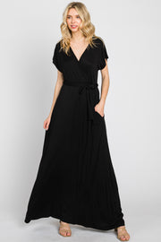 Black Basic Wrap Maxi Dress