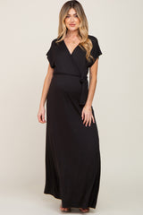 Black Basic Maternity Wrap Maxi Dress