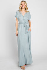 Dark Mint Basic Maternity Wrap Maxi Dress