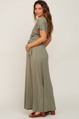 Light Olive Basic Maternity Wrap Maxi Dress