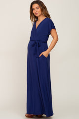 Navy Basic Maternity Wrap Maxi Dress