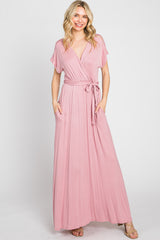 Mauve Basic Maternity/Nursing Wrap Maxi Dress