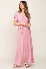 Mauve Basic Maternity/Nursing Wrap Maxi Dress