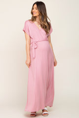 Mauve Basic Maternity/Nursing Wrap Maxi Dress