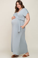 Dark Mint Basic Maternity Plus Wrap Maxi Dress