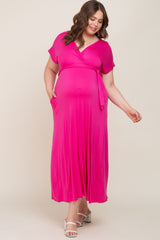 Fuchsia Basic Maternity Plus Wrap Maxi Dress