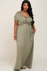 Light Olive Basic Plus Wrap Maxi Dress