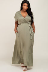 Light Olive Basic Plus Wrap Maxi Dress