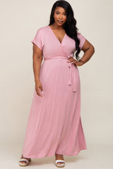 Mauve Basic Maternity Plus Wrap Maxi Dress