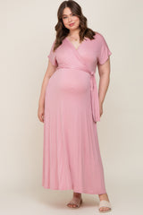 Mauve Basic Maternity Plus Wrap Maxi Dress