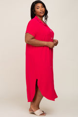 Fuchsia Button Down Hi Low Plus Maxi Dress