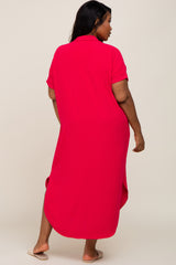 Fuchsia Button Down Hi Low Plus Maxi Dress