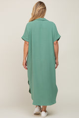 Green Button Down Hi Low Maternity Plus Maxi Dress