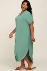 Green Button Down Hi Low Plus Maxi Dress