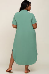 Green Button Down Hi Low Plus Maxi Dress