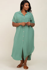 Green Button Down Hi Low Plus Maxi Dress