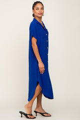 Royal Blue Button Down Hi Low Maxi Dress