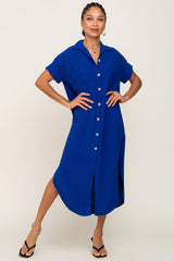 Royal Blue Button Down Hi Low Maxi Dress