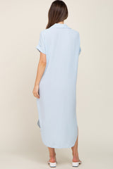 Light Blue Button Down Hi Low Maternity Maxi Dress