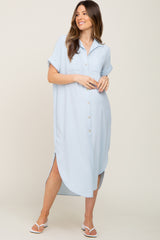 Light Blue Button Down Hi Low Maternity Maxi Dress