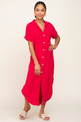 Fuchsia Button Down Hi Low Maxi Dress